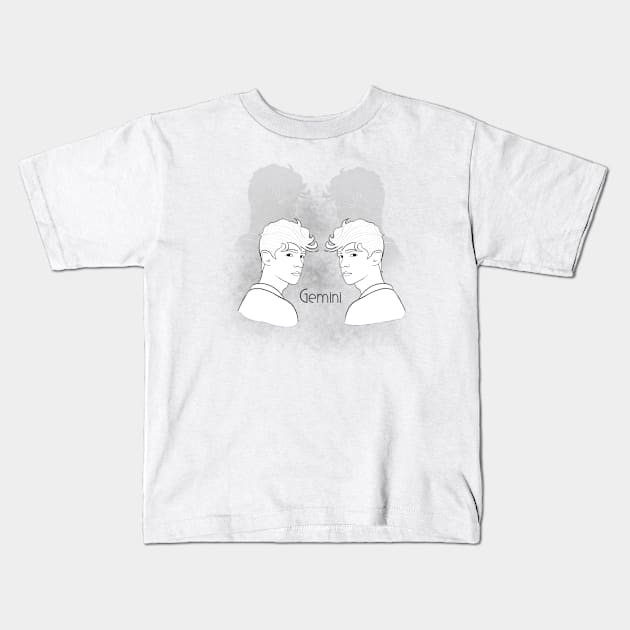 Zodiac sign Gemini - Black and white lineart Kids T-Shirt by Red Fody